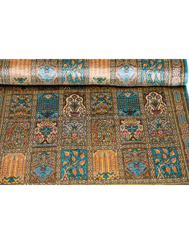 Rug Ghom Silk Persia 56x90 Turquoise Beige Gold