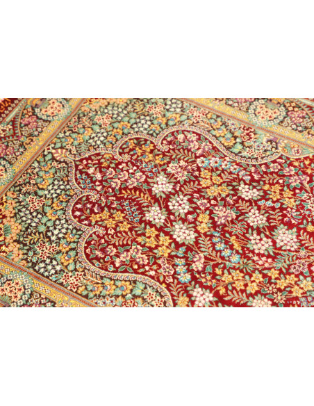 Rug Ghom Silk Persia 58x87 Bordeaux Red Gold Gr