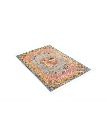 Tappeto Ghom Seta Persia 82x120 Turchese Blu Or