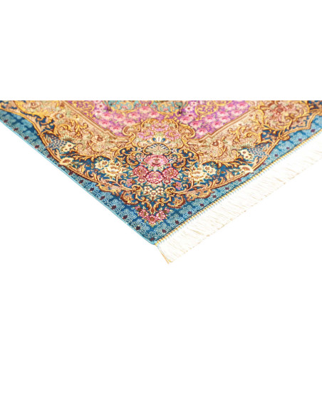 Tappeto Ghom Seta Persia 82x120 Turchese Blu Or