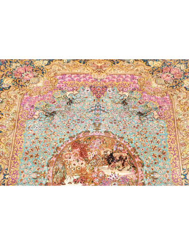 Tappeto Ghom Seta Persia 82x120 Turchese Blu Or