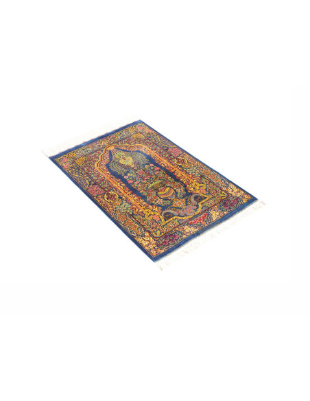 Rug Ghom Silk Persia 59x90 Sapphire Blue Gold R