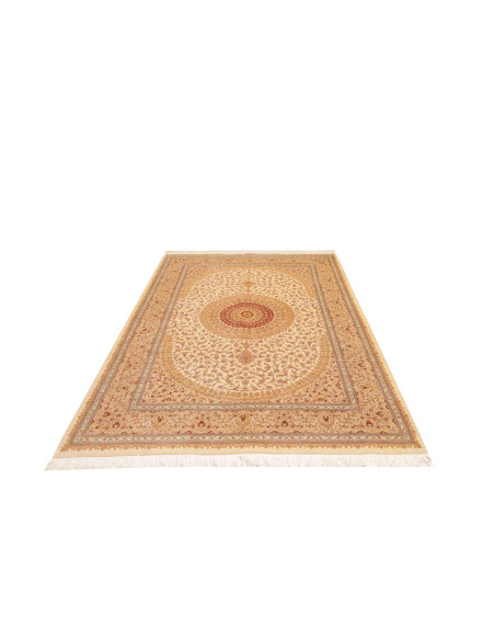 Rug Ghom Silk Persia 161x237 Cream Gold Red Ora