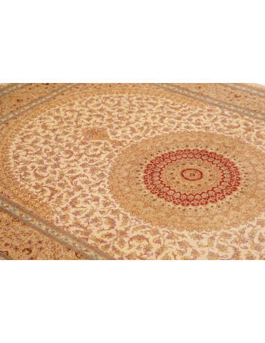 Rug Ghom Silk Persia 161x237 Cream Gold Red Ora