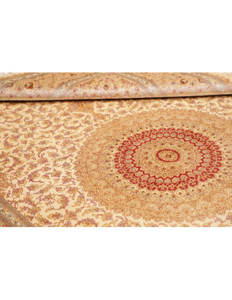 Rug Ghom Silk Persia 161x237 Cream Gold Red Ora