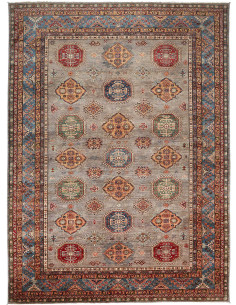 Rug Kazak Fine Pakistan 277x374 Greige Blue Red