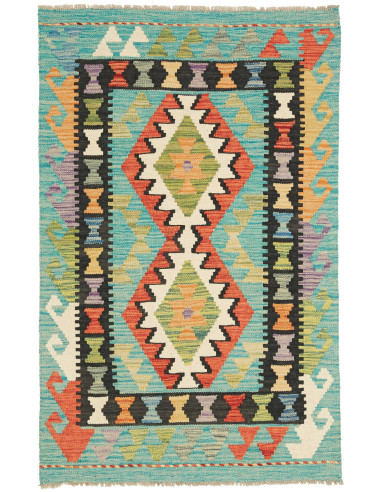Rug Kilim Afghanistan sky blue brown 78x124