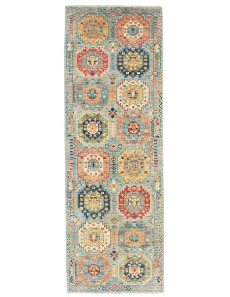 Tappeto Tribal Pakistan 82x240 Azzurro Polvere