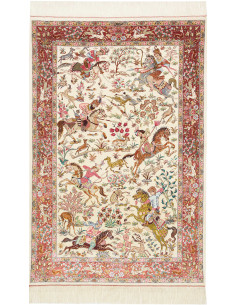 Rug Ghom Silk Persia 100x153 Cream Bordeaux Gre