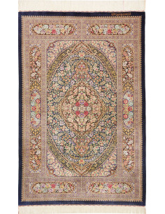 Tappeto Ghom Seta Persia 101x155 Blu Scuro Beig