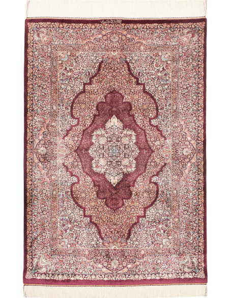 Rug Ghom Silk Persia 100x143 Burgundy Cream Blu