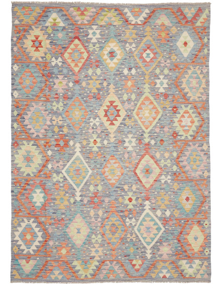 Rug Kilim Afghanistan sky blue white 172x240