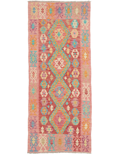 Rug Kilim Afghanistan 80x196 Red Pink Turquoise