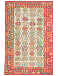 Rug Kilim Afghanistan maroon sky blue 202x308