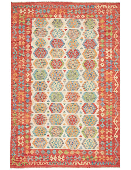 Rug Kilim Afghanistan maroon sky blue 202x308