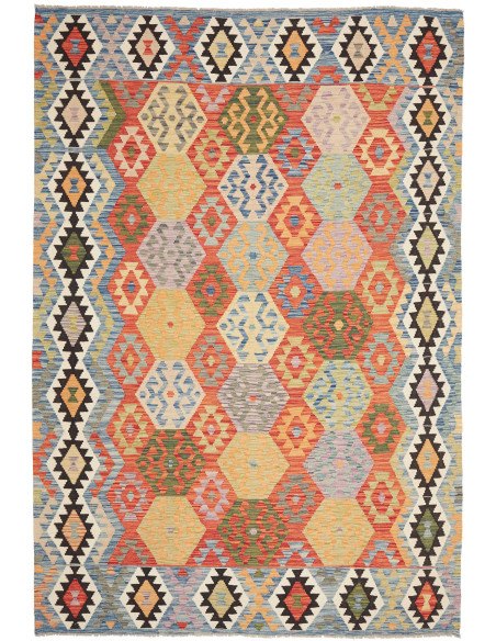 Rug Kilim Afghanistan maroon grey 208x301