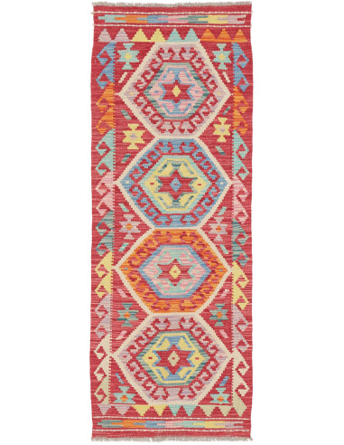Tappeto Kilim Afghanistan 56x151 Rosso Multicol
