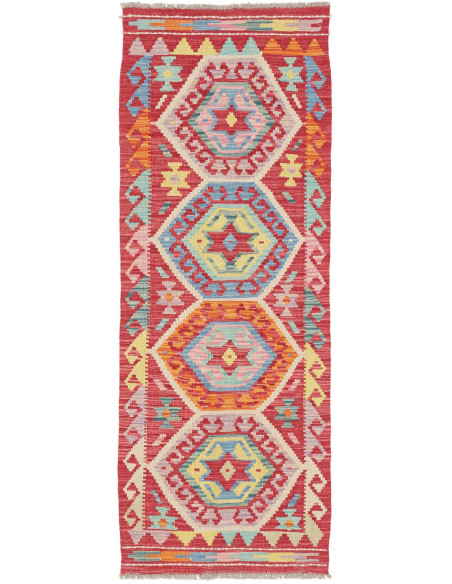 Tappeto Kilim Afghanistan 56x151 Rosso Multicol