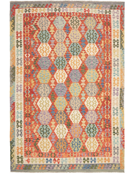 Rug Kilim Afghanistan maroon white 207x301