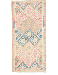 Rug Kilim Afghanistan 84x179 Beige Pink Blue Pe