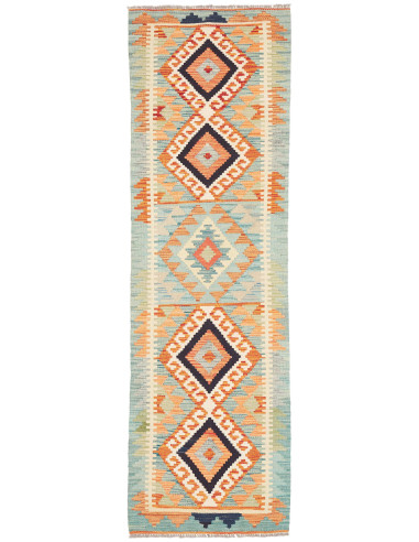Rug Kilim Afghanistan 60x192 Aqua Blue Orange C