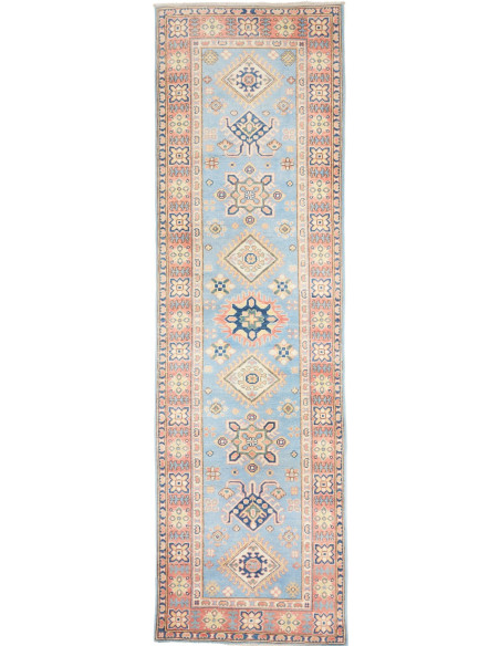 Tappeto Kazak Afghanistan 86x281 Azzurro Cielo