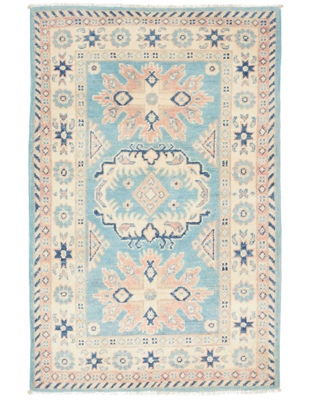 Tappeto Kazak Afghanistan 83x126 Azzurro Crema