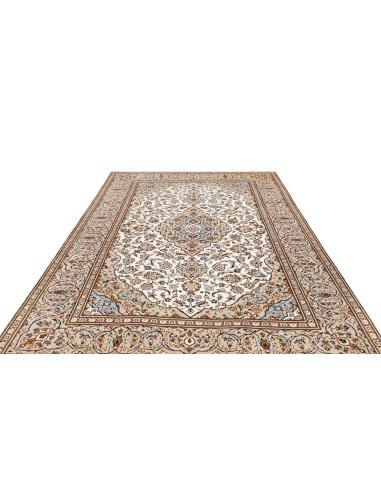 Hand Made Rug Kashan Persia 200x308 Cream Blue
