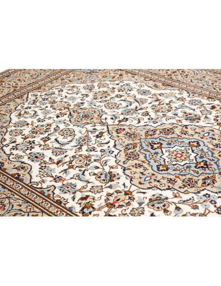Hand Made Rug Kashan Persia 200x308 Cream Blue