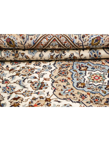 Hand Made Rug Kashan Persia 200x308 Cream Blue