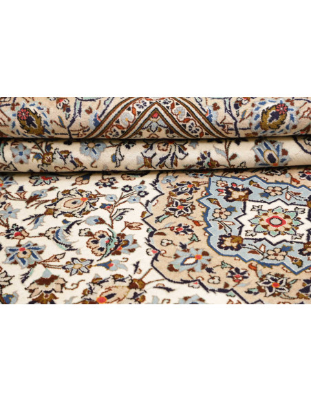 Hand Made Rug Kashan Persia 200x308 Cream Blue
