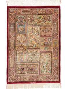 Rug Ghom Silk Persia 82x117 Burgundy Cream Gold