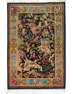 Tappeto Ghom Seta Persia 100x148 Nero Oro Rosso
