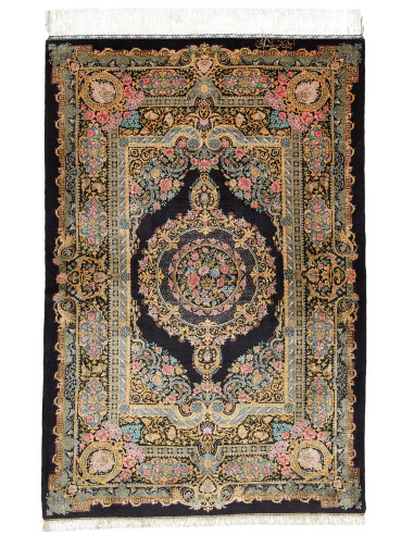 Tappeto Ghom Seta Persia 100x150 Nero Oro Rosa