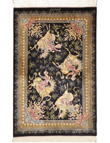 Rug Ghom Silk Persia 60x92 Black Gold Beige Pin