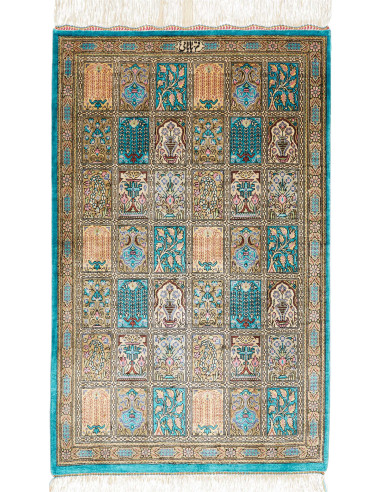 Rug Ghom Silk Persia 56x90 Turquoise Beige Gold