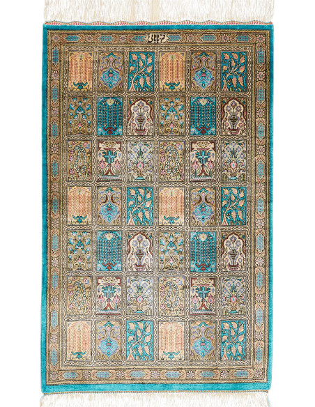 Rug Ghom Silk Persia 56x90 Turquoise Beige Gold