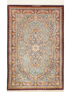 Rug Ghom Silk Persia 102x153 Teal Burgundy Gold