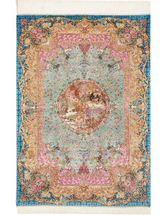 Tappeto Ghom Seta Persia 82x120 Turchese Blu Or