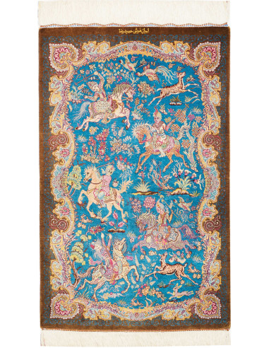 Rug Ghom Silk Persia 58x90 Azure Turquoise Brow