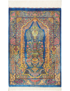 Rug Ghom Silk Persia 59x90 Sapphire Blue Gold R