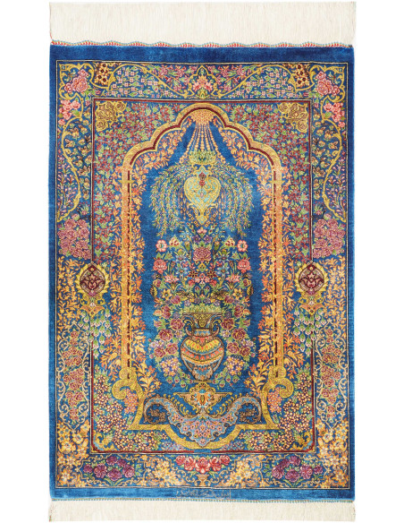Rug Ghom Silk Persia 59x90 Sapphire Blue Gold R