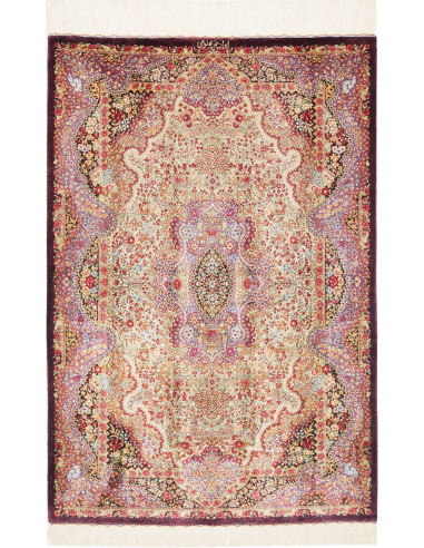 Rug Ghom Silk Persia 80x121 Cream Purple Burgun