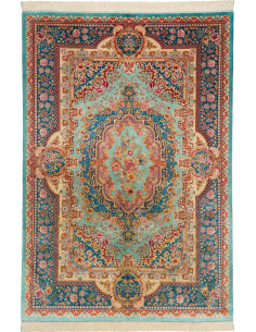 Rug Ghom Silk Persia 159x233 Turquoise Red Pink