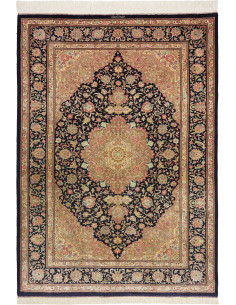 Tappeto Ghom Seta Persia 136x192 Blu Navy Oro B