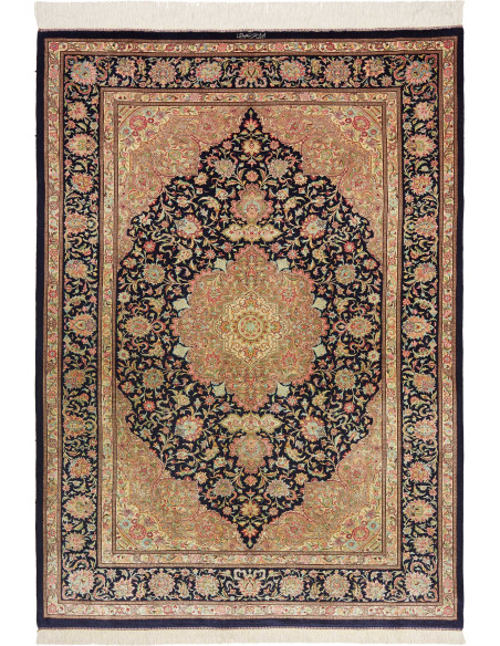 Rug Ghom Silk Persia 136x192 Navy Gold Beige