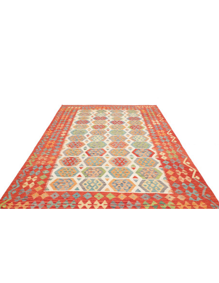 Rug Kilim Afghanistan maroon sky blue 202x308