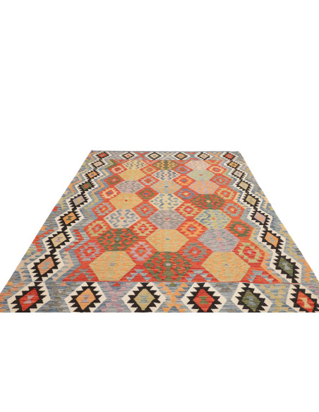 Rug Kilim Afghanistan maroon grey 208x301