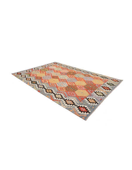 Rug Kilim Afghanistan maroon grey 208x301
