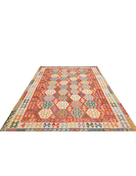 Rug Kilim Afghanistan maroon white 207x301